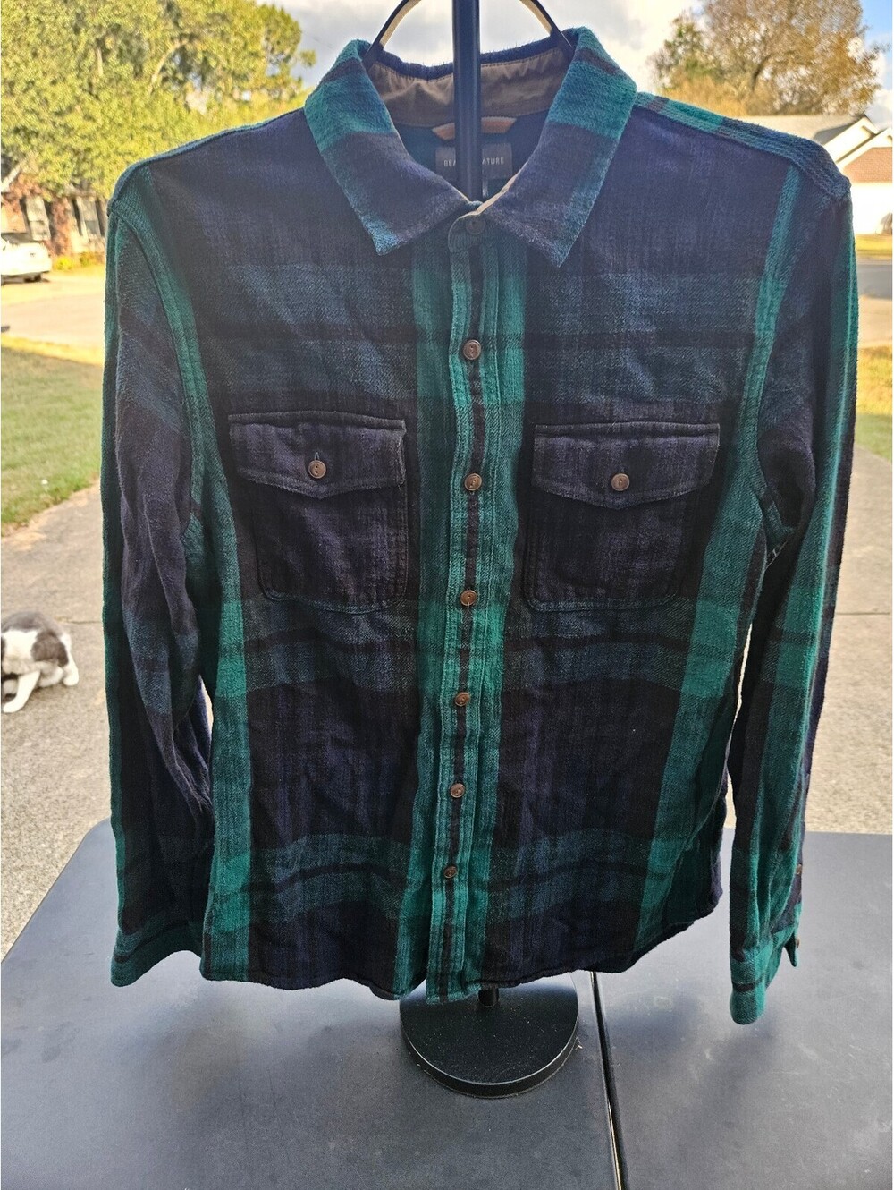 L.L. Bean Signature Men's Flannel Shirt Fleece Lined Green Blue Size Medium